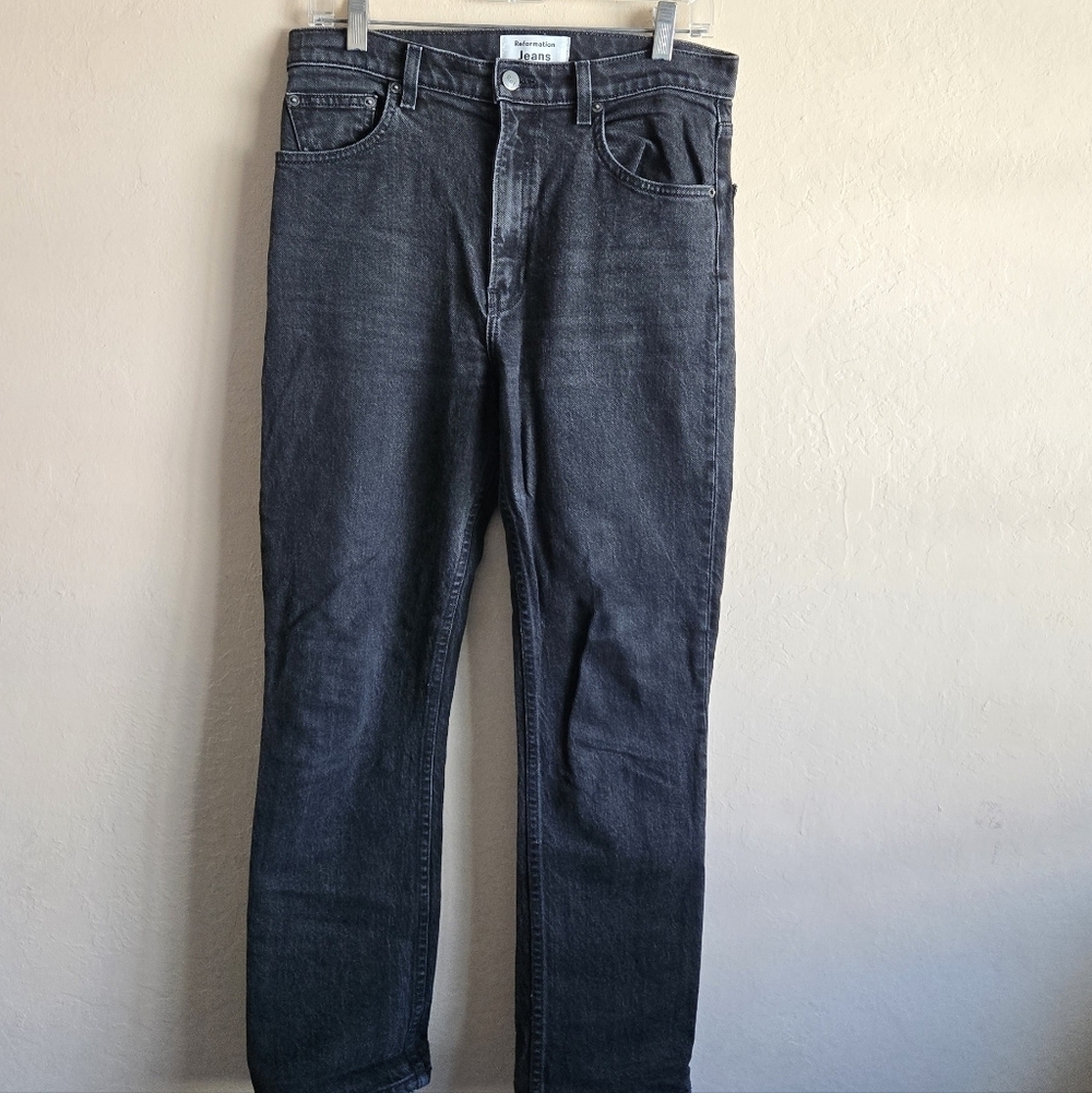 Reformation Liza High Straight Cropped Jeans Size 29 Faded Black Wash - Picture 8 of 10